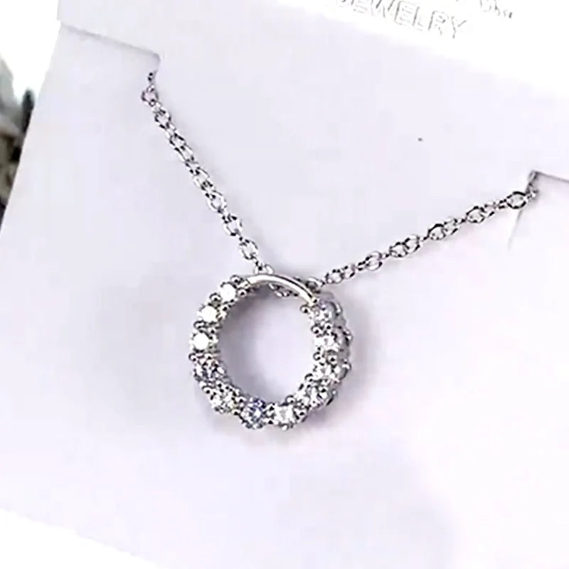 Crystal Circle Pendant Necklace | Silver-Tone