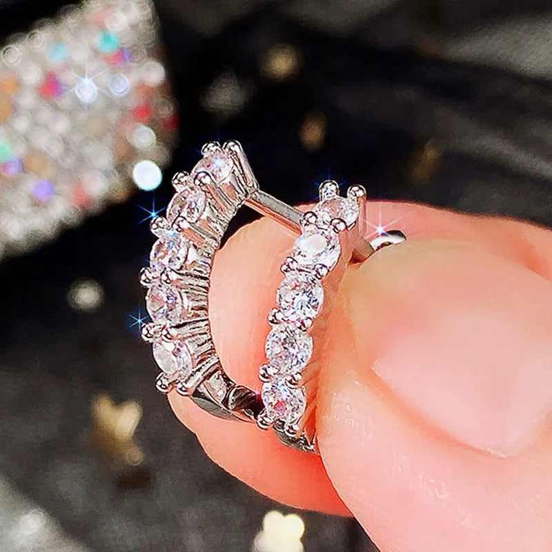 Mini Cubic Zirconia Hoop Earrings | Silver-Tone
