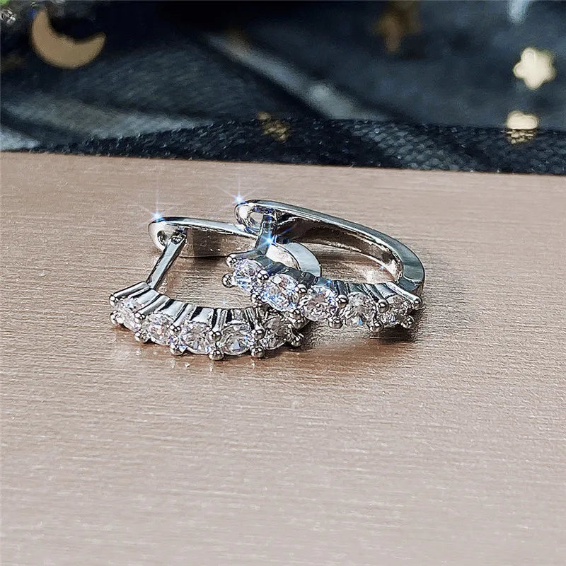 Mini Cubic Zirconia Hoop Earrings | Silver-Tone