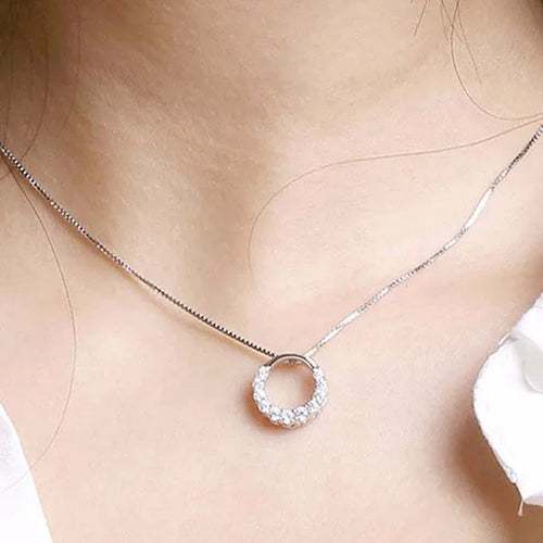Crystal Circle Pendant Necklace | Silver-Tone