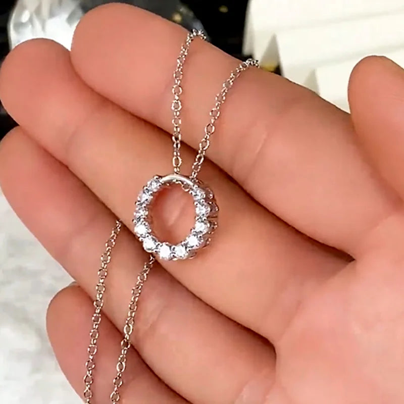 Crystal Circle Pendant Necklace | Silver-Tone