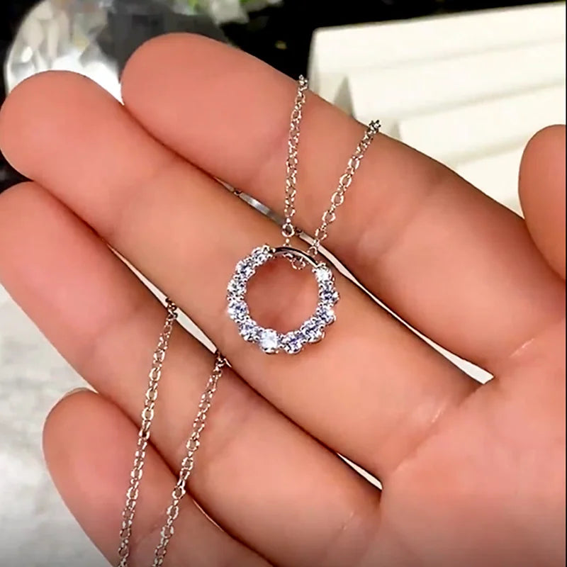 Crystal Circle Pendant Necklace | Silver-Tone