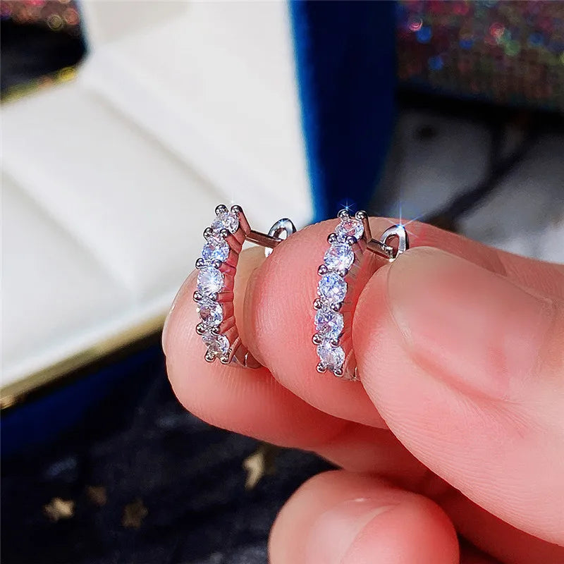 Mini Cubic Zirconia Hoop Earrings | Silver-Tone
