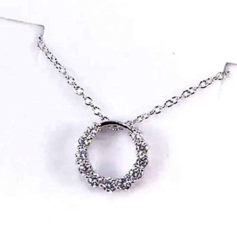 Crystal Circle Pendant Necklace | Silver-Tone