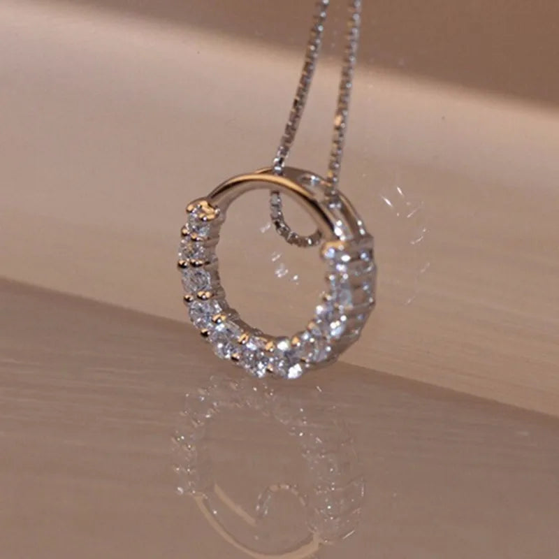 Crystal Circle Pendant Necklace | Silver-Tone