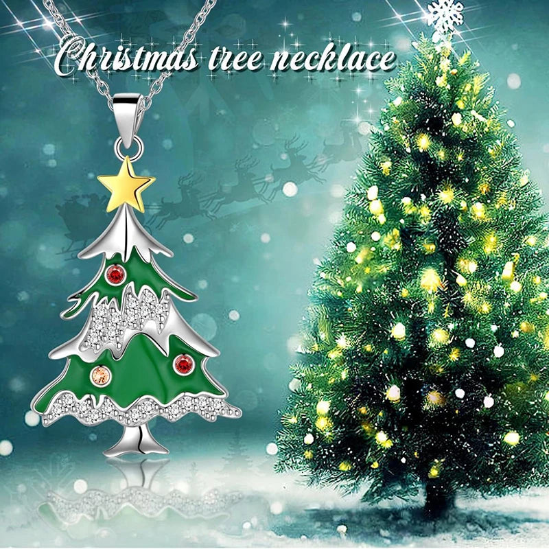 Green Enamel Christmas Tree Pendant Necklace