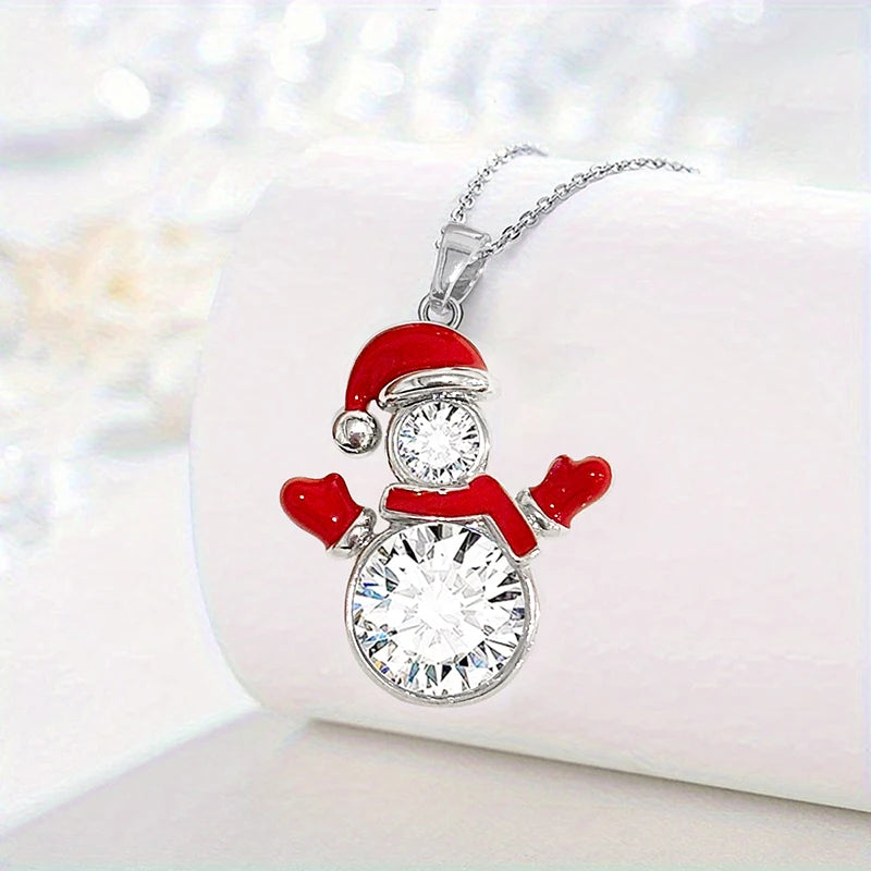 Red Snowman Christmas Pendant Necklace