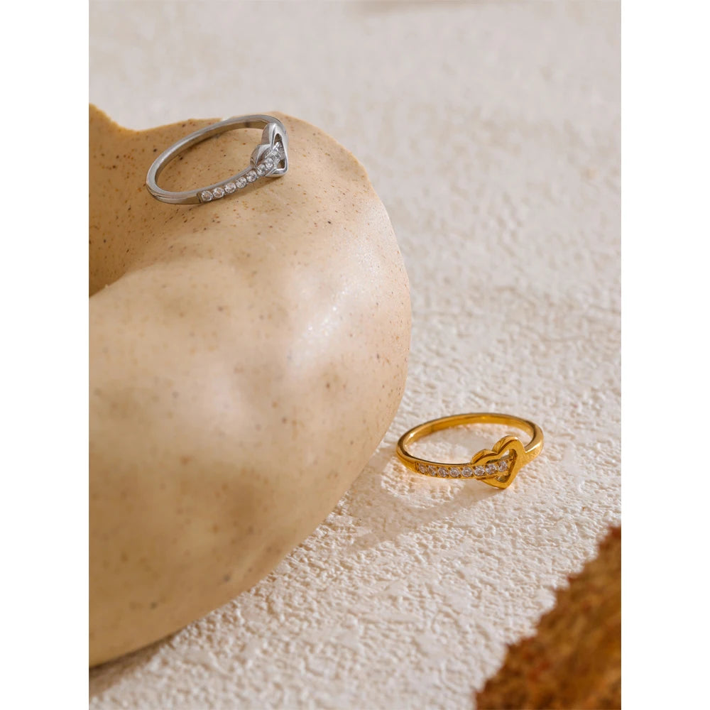 Heart & Cross Cubic Zirconia Ring | Gold & Silver-Tone