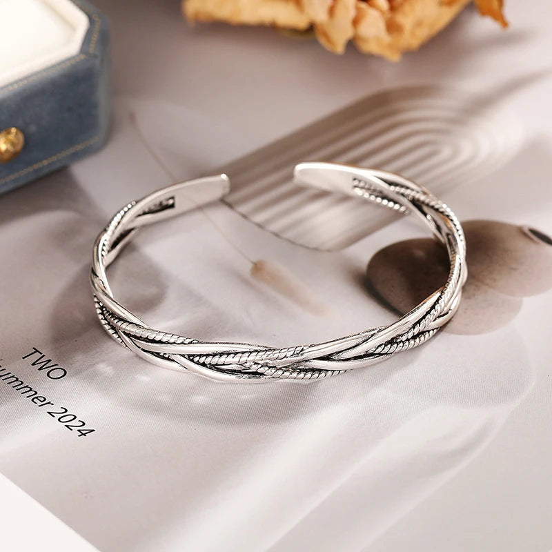 Twisted Open Bangle | Silver-Tone