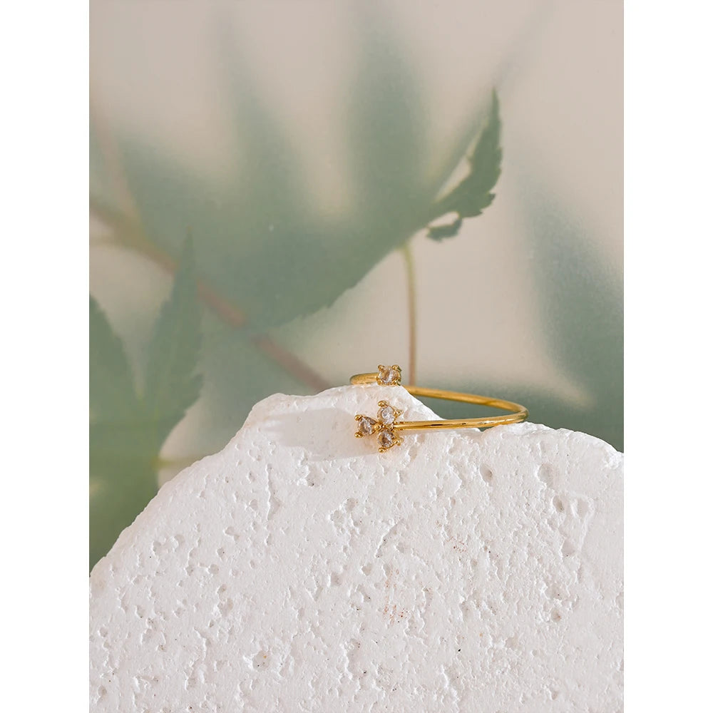 Delicate Flower CZ Adjustable Ring | Gold-Tone