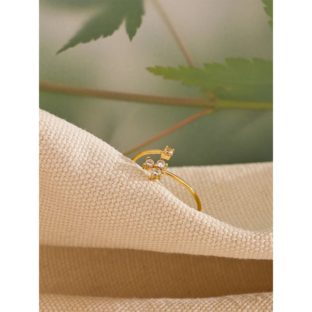 Delicate Flower CZ Adjustable Ring | Gold-Tone