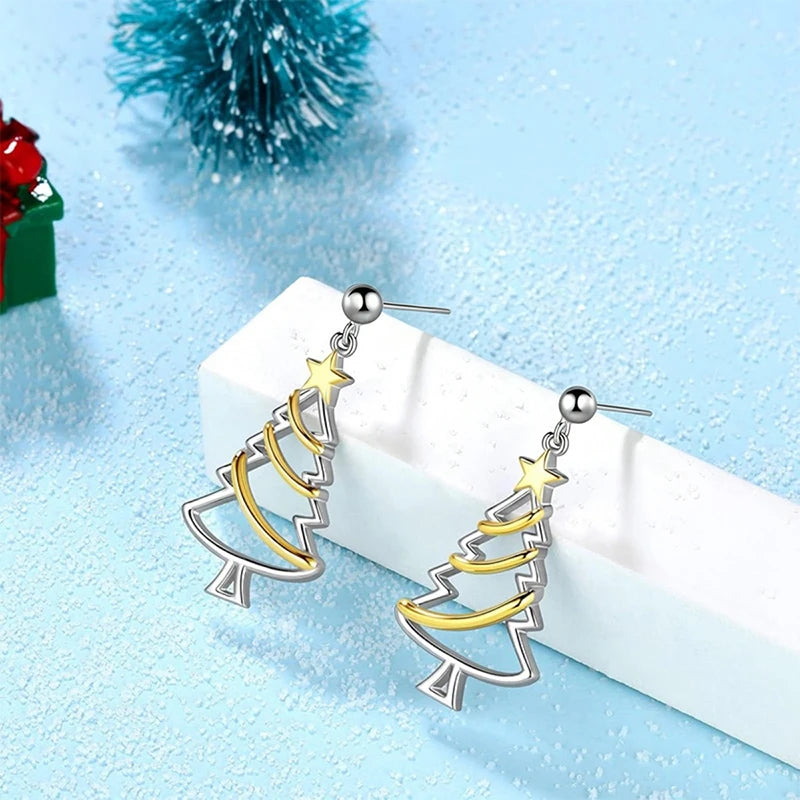 Two-Tone Christmas Tree Drop Earrings