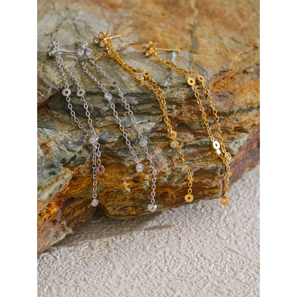 Zirconia Long Tassel Drop Earrings | Gold & Silver-Tone