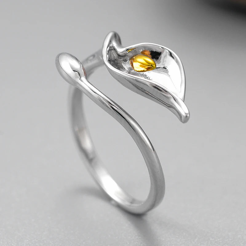 Two-Tone Calla Lily Adjustable Ring