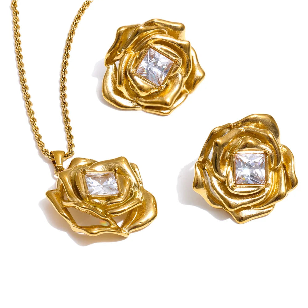 Flower Zirconia Necklace & Earrings | Separates or Set