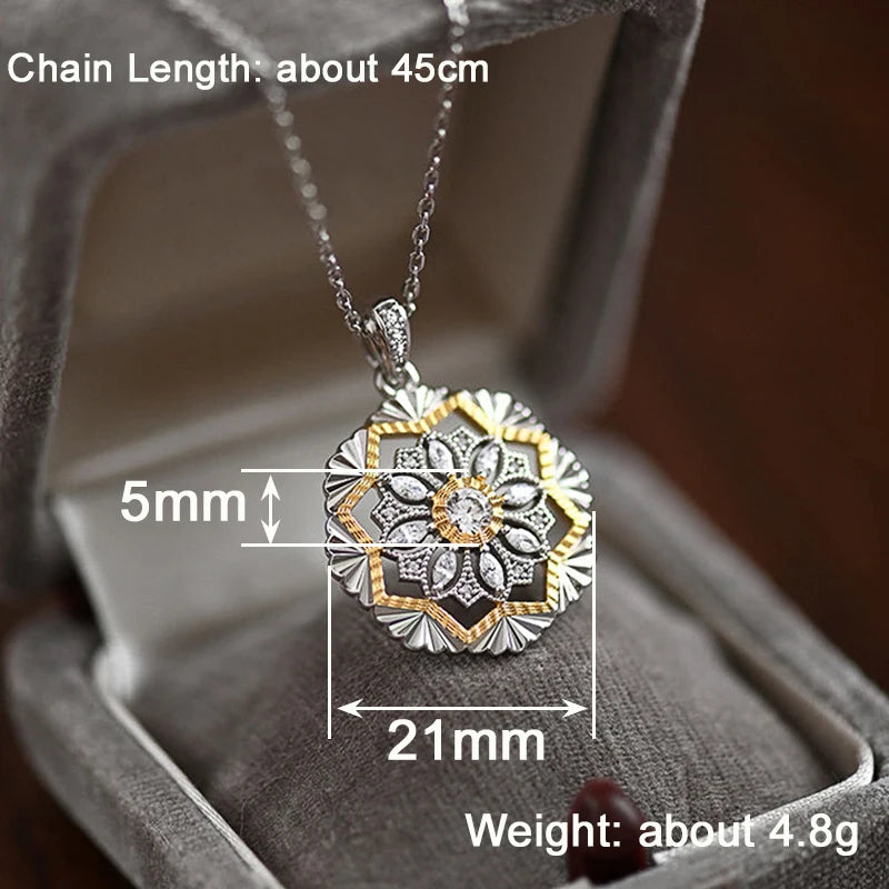 Two Tone Flower Pendant Necklace