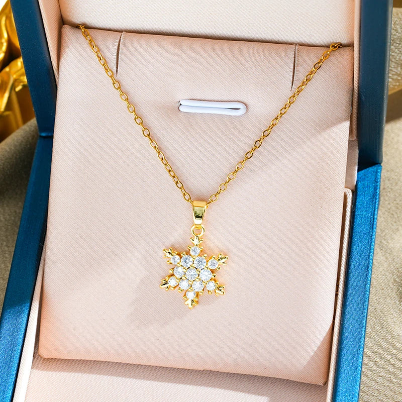 Sparkling Snowflake Christmas Pendant Necklace