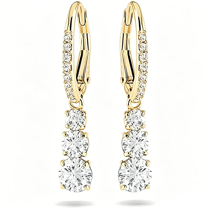 Round Zirconia Pendant Drop Earrings | Silver-Tone