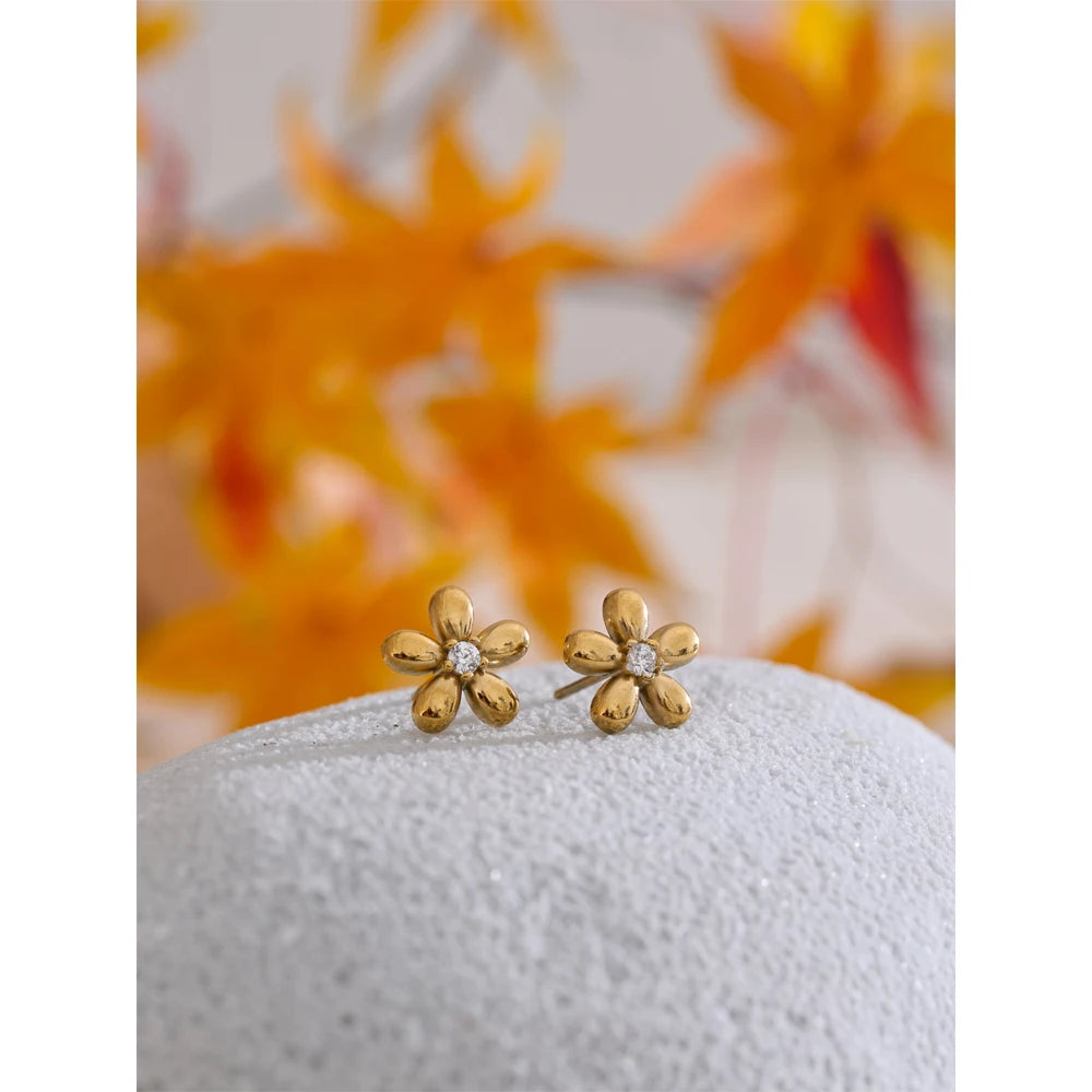 Zirconia Flower Stud Earrings | Gold & Silver-Tone