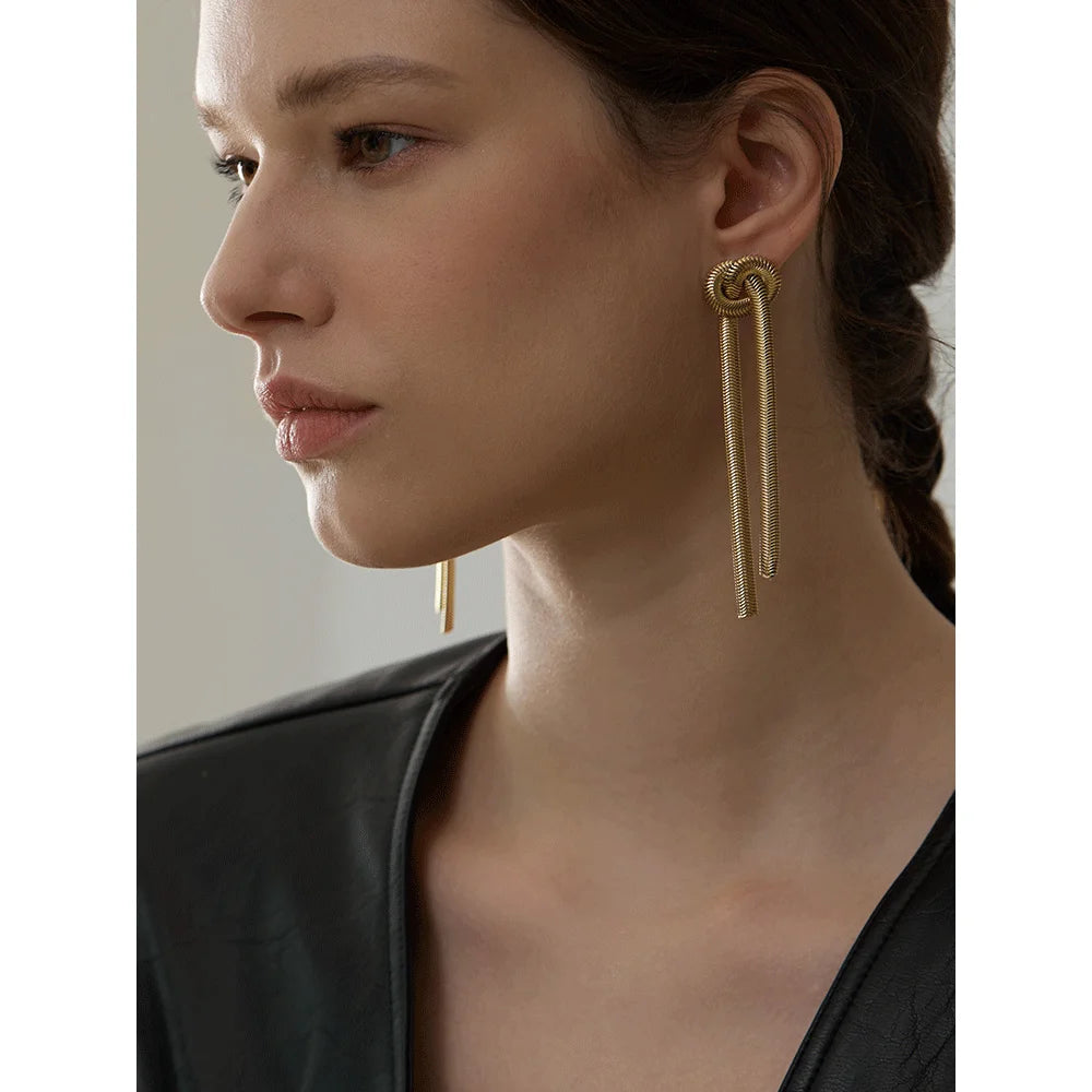 Snake-Chain Knot Tassel Earrings | Gold & Silver-Tone