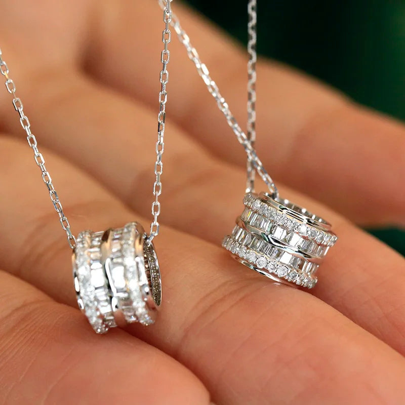 Slim Oval Circle Zirconia Pendant Necklace