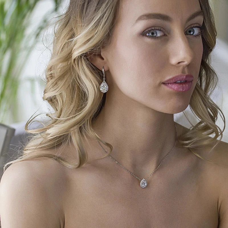 Waterdrop Cubic Zirconia Necklace | Silver-Tone