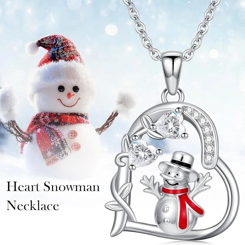 Snowman Heart Christmas Pendant Necklace