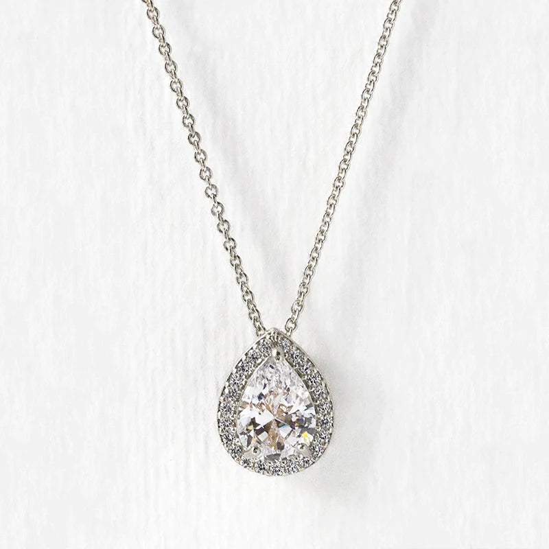 Waterdrop Cubic Zirconia Necklace | Silver-Tone