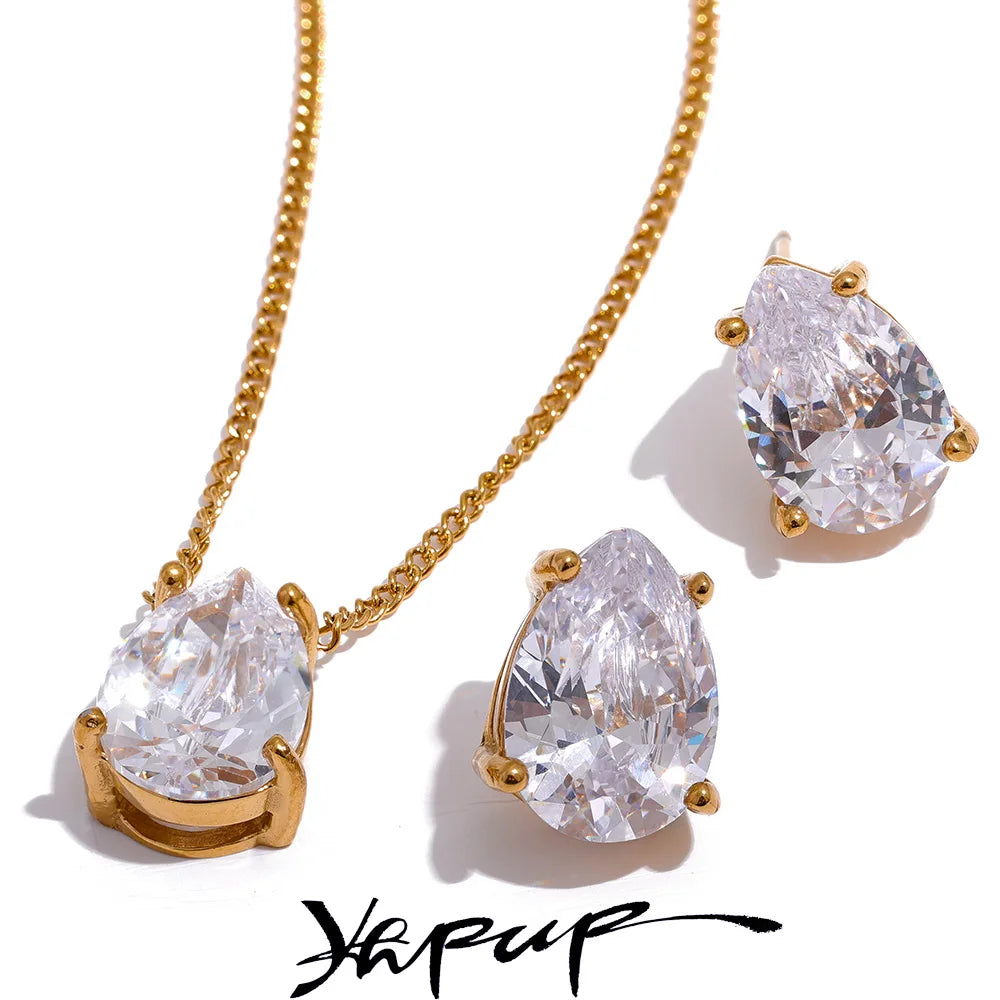 Teardrop Zirconia Necklace or Stud Earrings | Select Your Piece