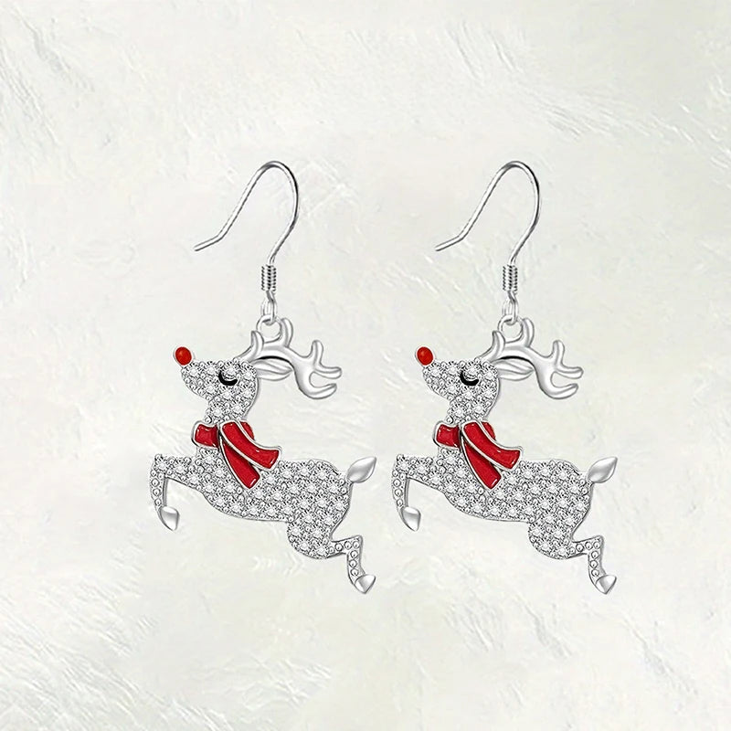 Red-Nose Reindeer Christmas Drop Earrings