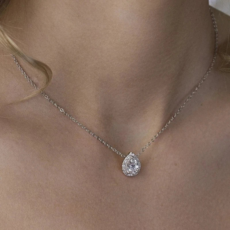 Waterdrop Cubic Zirconia Necklace | Silver-Tone