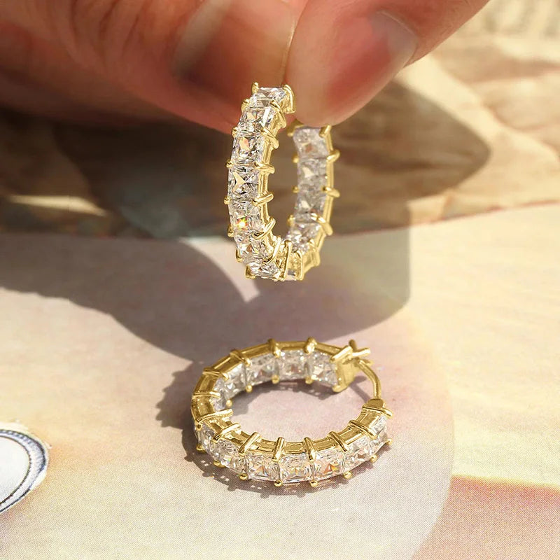 Square Cubic Zirconia Hoop Earrings