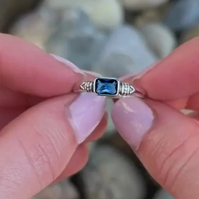 Vintage Rectangular Blue Zirconia Ring
