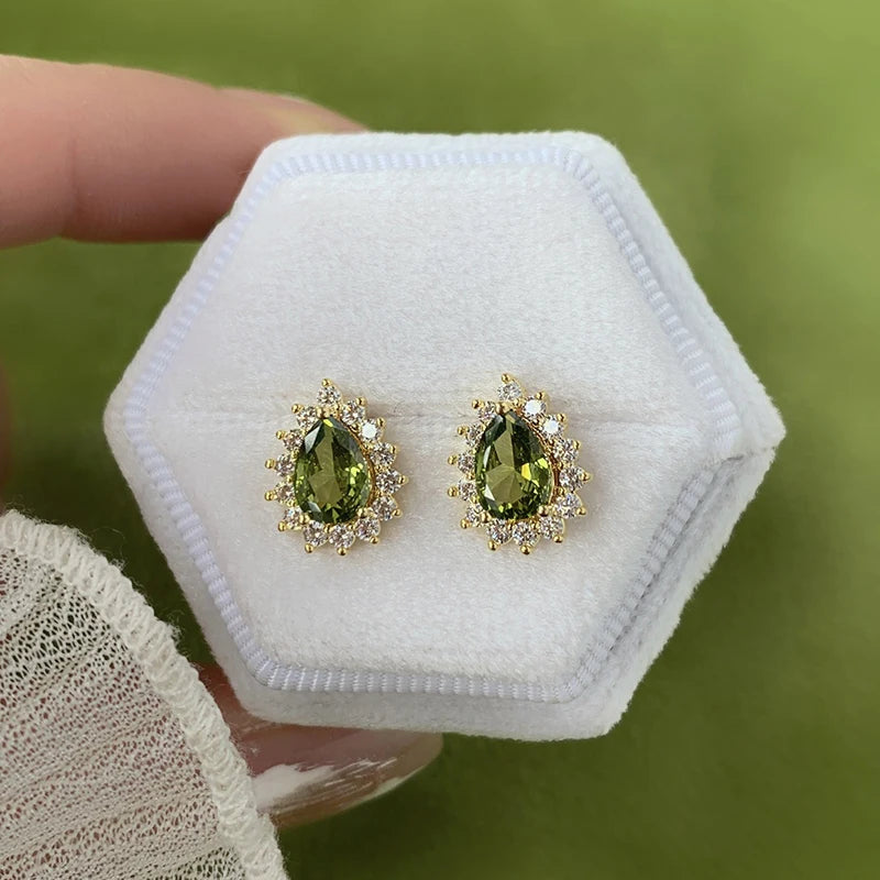 Pear-Cut Cubic Zirconia Stud Earrings | Gold-Tone