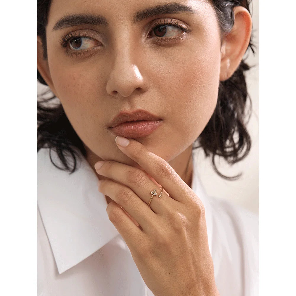 Delicate Flower CZ Adjustable Ring | Gold-Tone