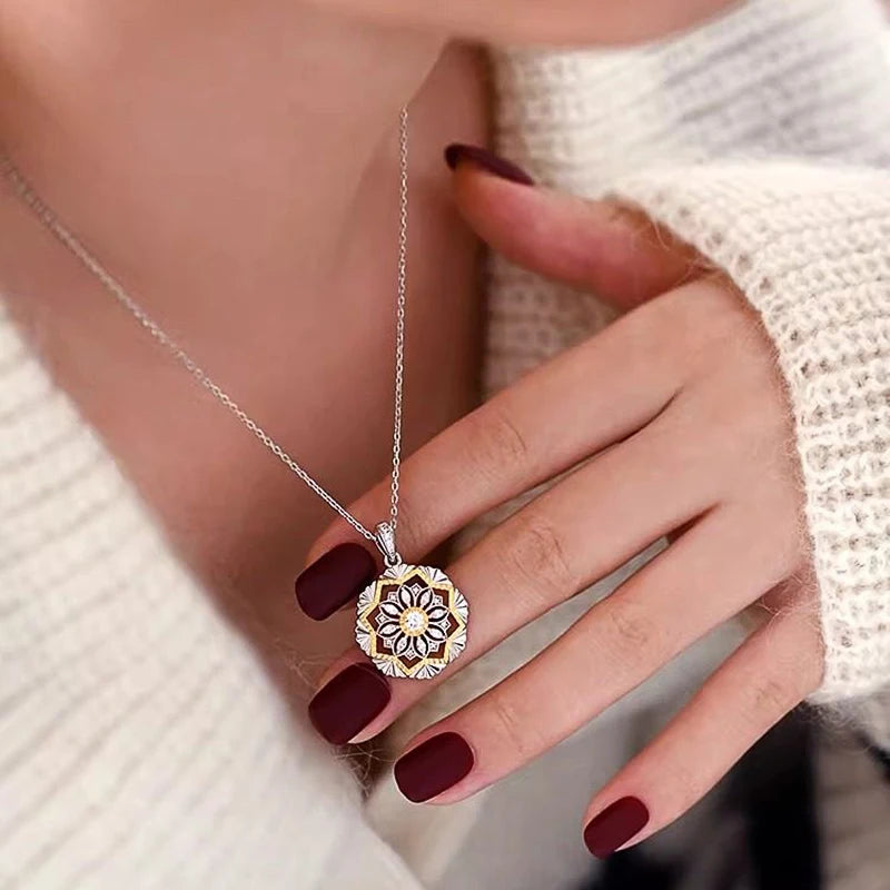 Two Tone Flower Pendant Necklace