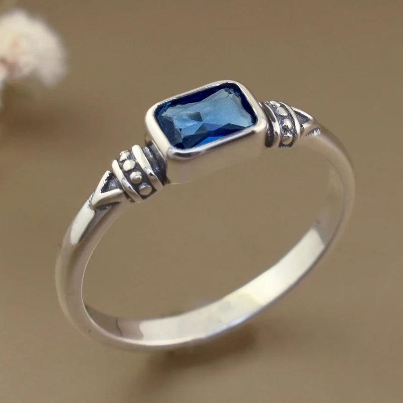 Vintage Rectangular Blue Zirconia Ring