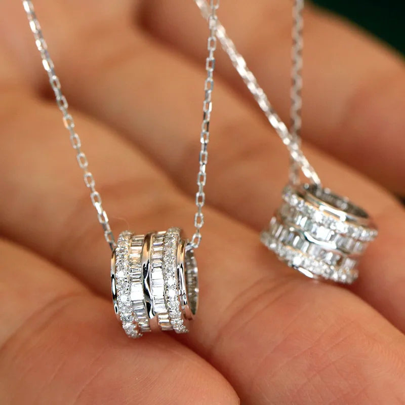 Slim Oval Circle Zirconia Pendant Necklace
