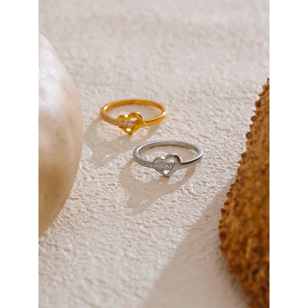 Heart & Cross Cubic Zirconia Ring | Gold & Silver-Tone
