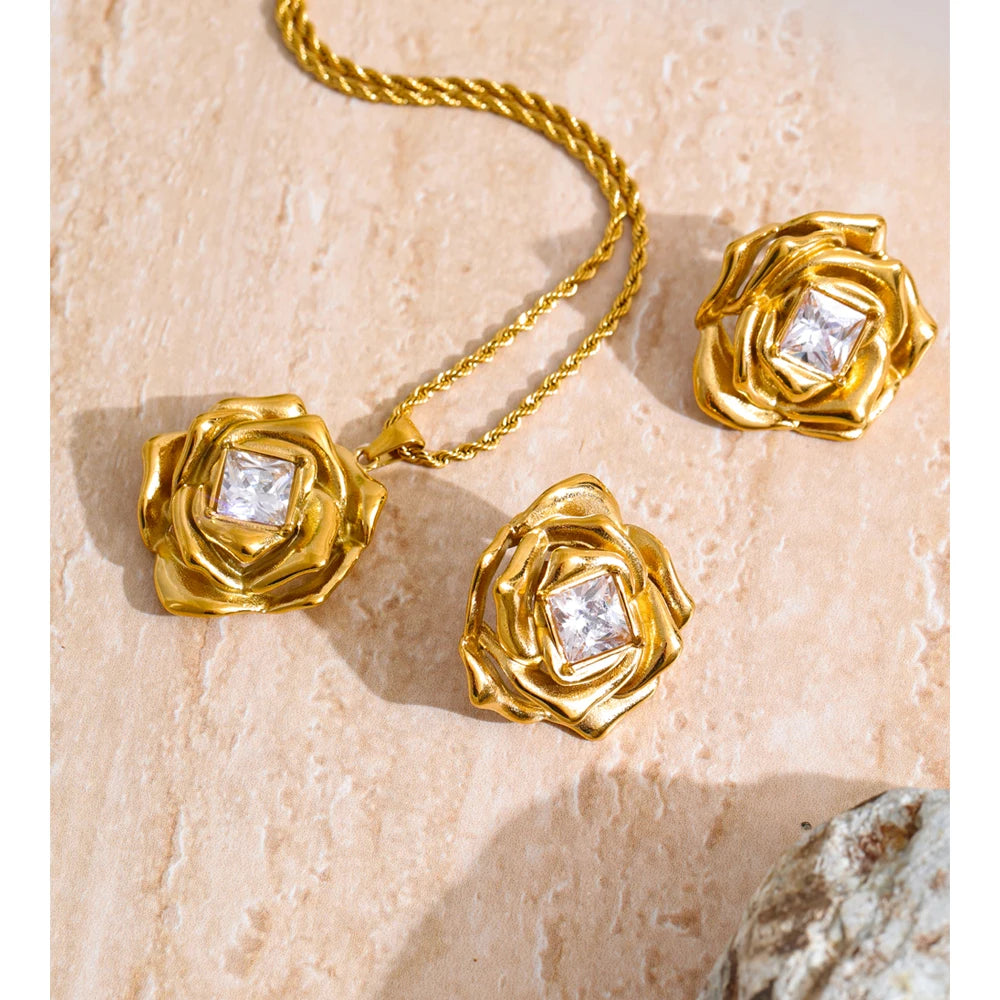 Flower Zirconia Necklace & Earrings | Separates or Set
