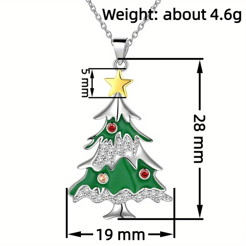 Green Enamel Christmas Tree Pendant Necklace