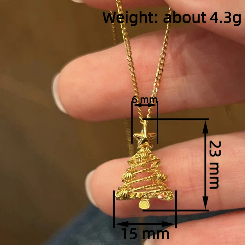 Gold-Tone Christmas Tree Pendant Necklace