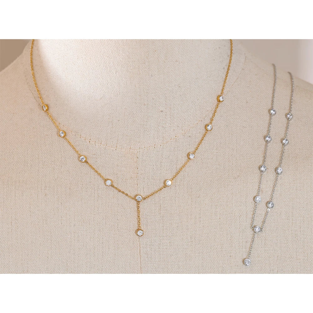 Delicate Zirconia Chain Necklace | Gold & Silver-Tone