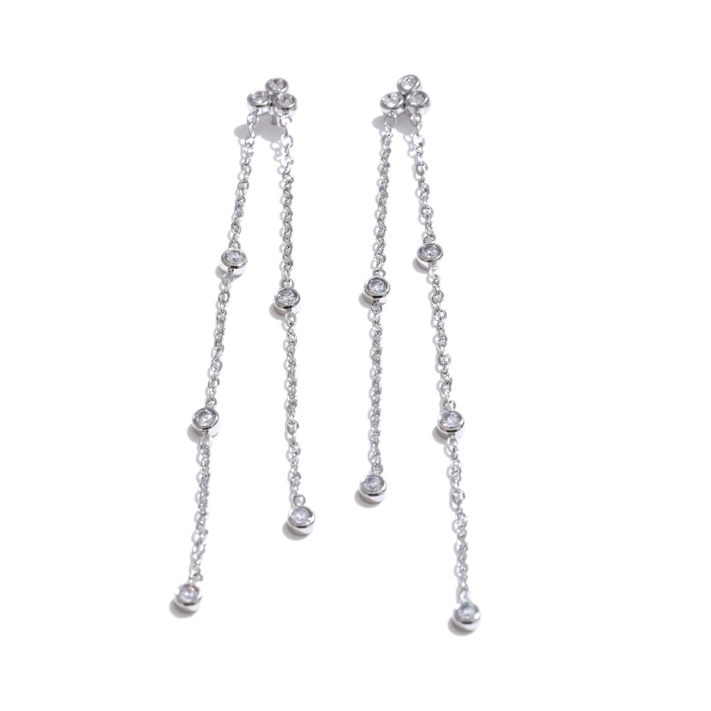 Zirconia Long Tassel Drop Earrings | Gold & Silver-Tone