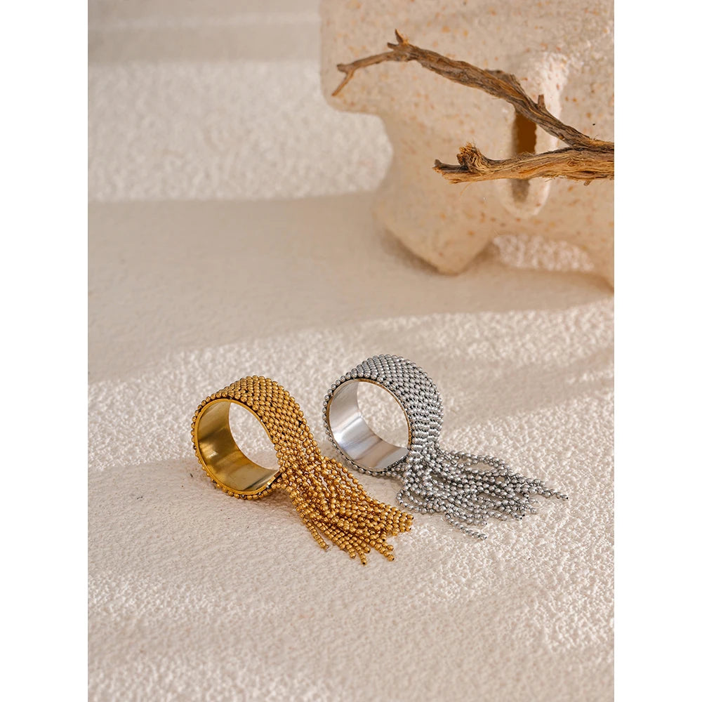 Chain Tassel Adjustable Statement Ring | Choice of Finishes