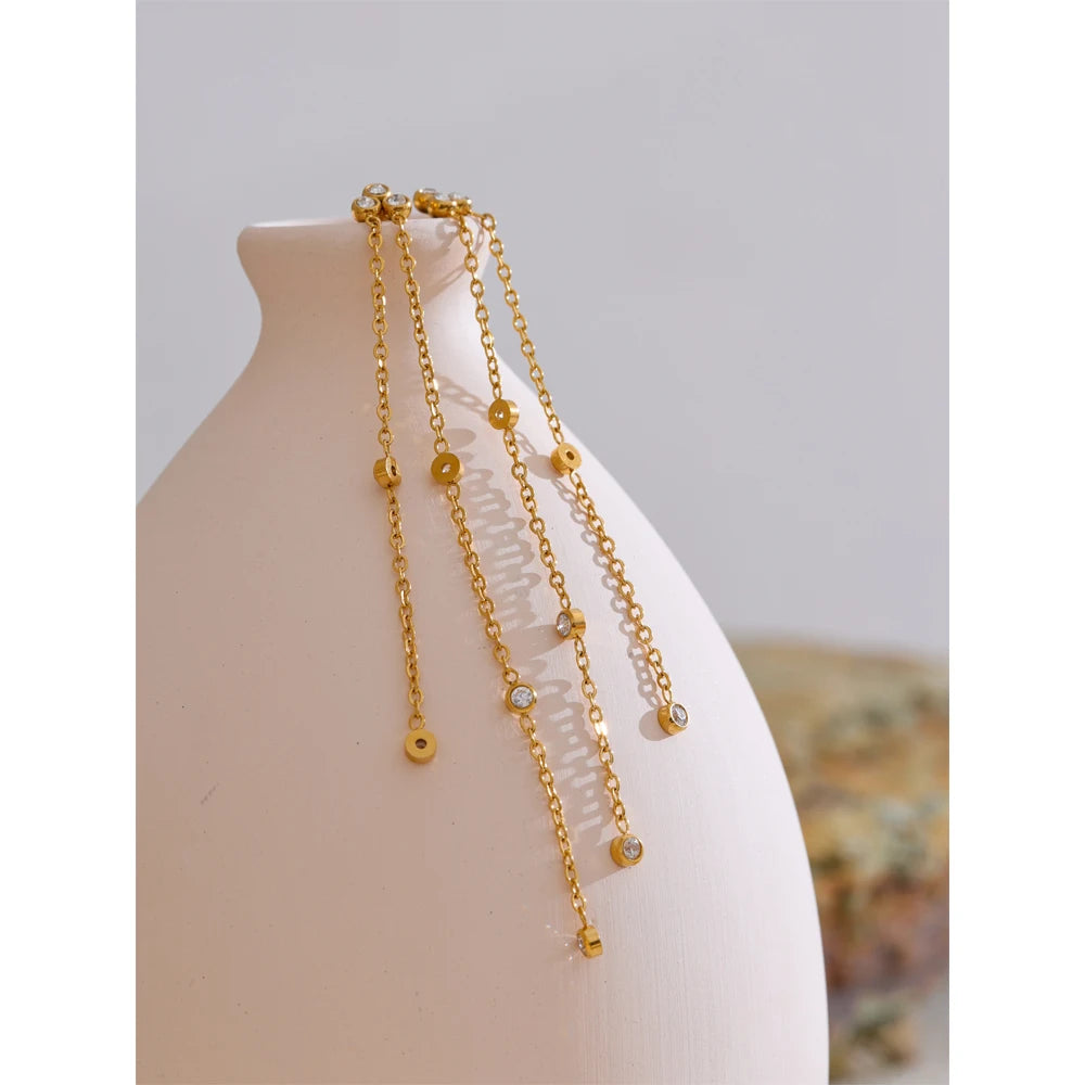 Zirconia Long Tassel Drop Earrings | Gold & Silver-Tone