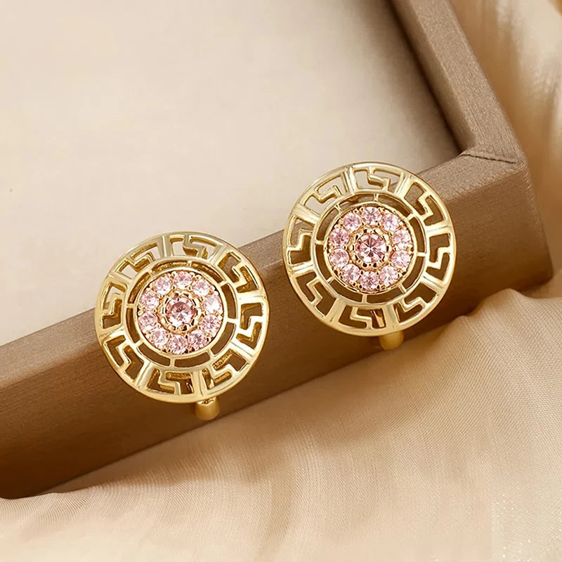 Cubic Zirconia Hollow Hoop Earrings | Gold-Tone