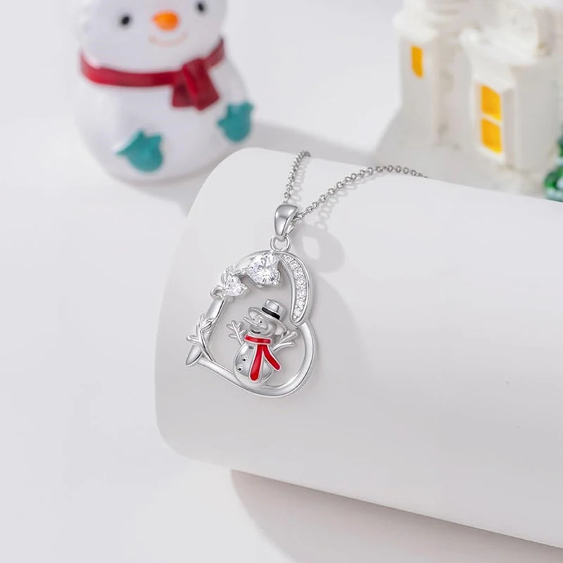 Snowman Heart Christmas Pendant Necklace