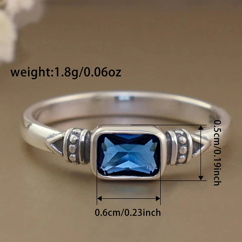 Vintage Rectangular Blue Zirconia Ring