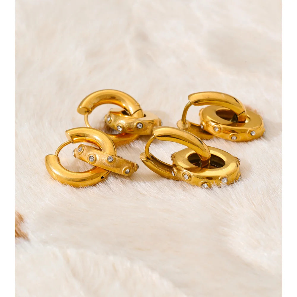 Oval Zirconia Drop Hoop Earrings | Gold-Tone